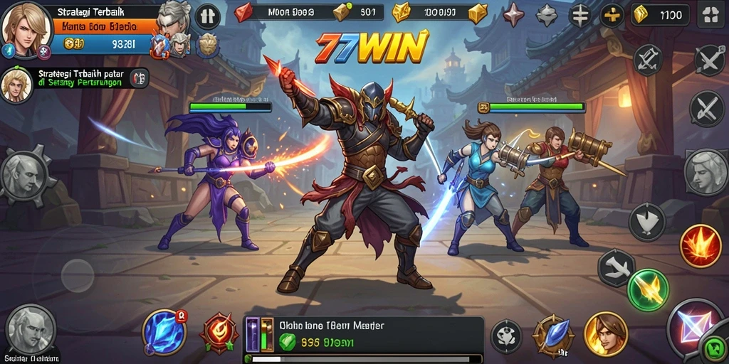 Tangkapan layar gameplay 77WIN menunjukkan aksi pertempuran strategi yang mendebarkan.