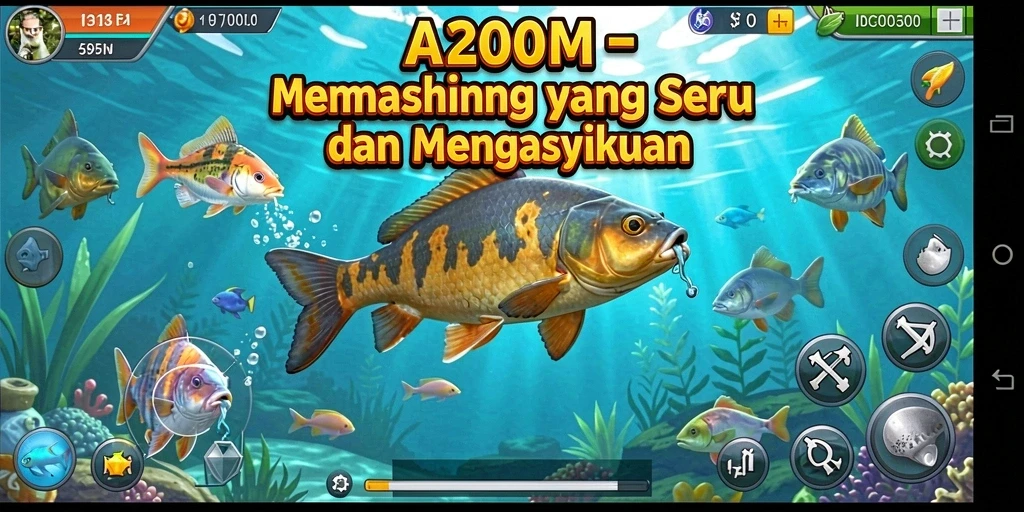 Screenshot menampilkan gameplay memancing yang realistis dan seru.