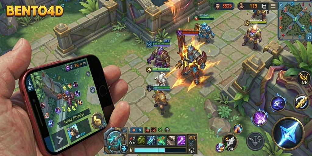 Tampilan gameplay seru dalam BENTO4D dengan aksi MOBA yang mengasyikkan.