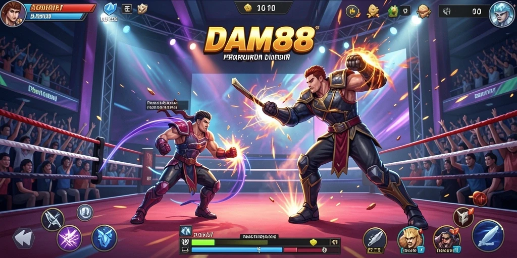 Tangkapan layar gameplay intens dari pertarungan di DAM88.