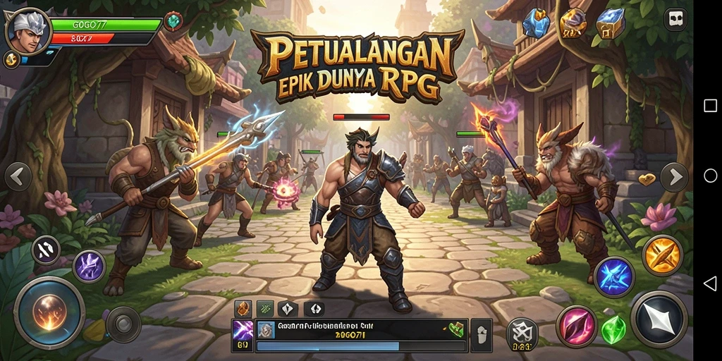 Screenshot GOGO77 menunjukkan aktivitas bertarung dalam dunia RPG yang menakjubkan.