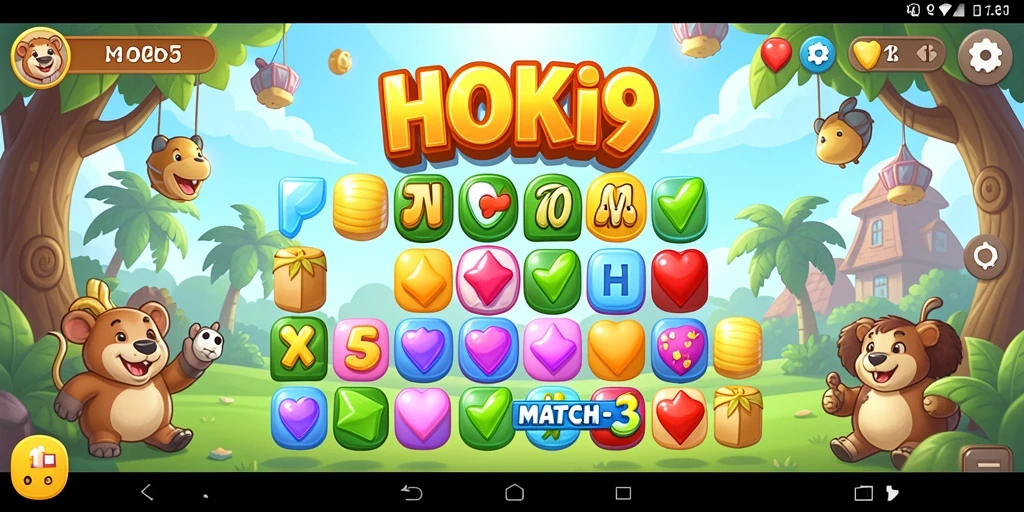 Tampilan gameplay HOKI9 yang seru dalam permainan Match-3.