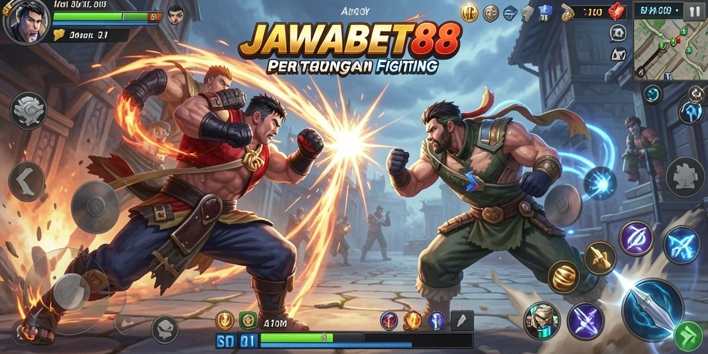 Tampilan gameplay seru dari pertarungan karakter JAWABET88.