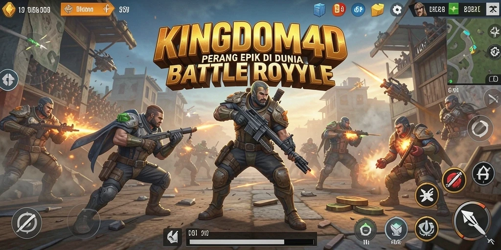 Tangkapan layar KINGDOM4D menampilkan aksi seru dalam pertandingan Battle Royale.