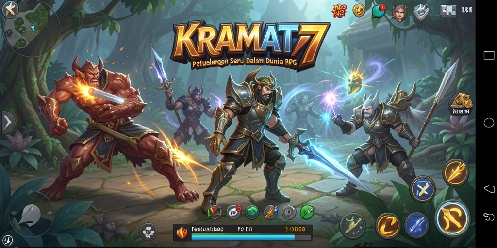 Screenshot menampilkan pertarungan epik di dunia RPG KRAMAT77.