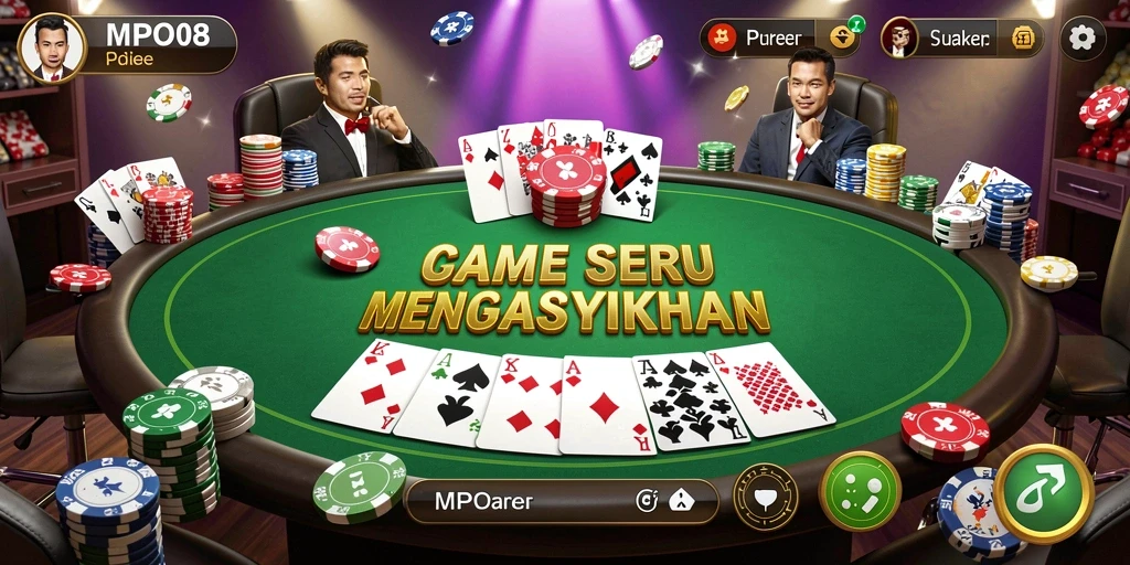 Screenshot gameplay MPO08 menampilkan aksi poker yang mendebarkan.