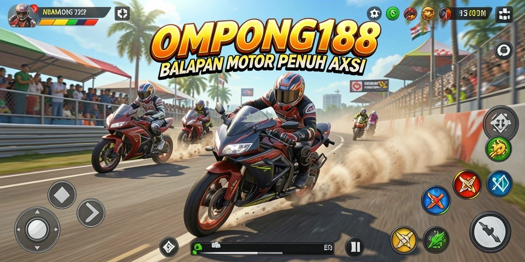 Tampilan menarik gameplay balapan motor di OMPONG188.