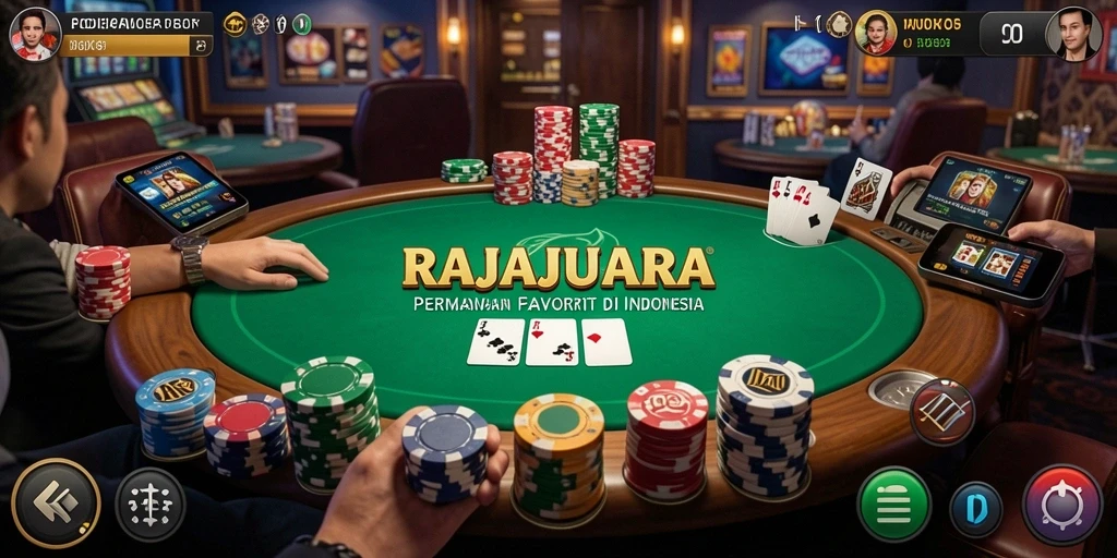 Screenshot utama RAJAJUARA menunjukkan gameplay poker yang seru dan menarik.