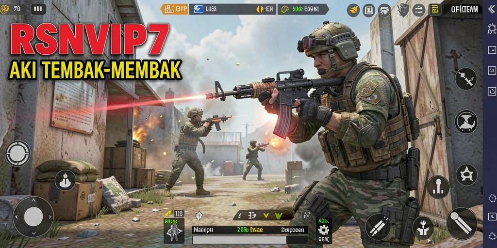 Screenshot gameplay RSNVIP7 menampilkan aksi penuh ketegangan di medan perang.